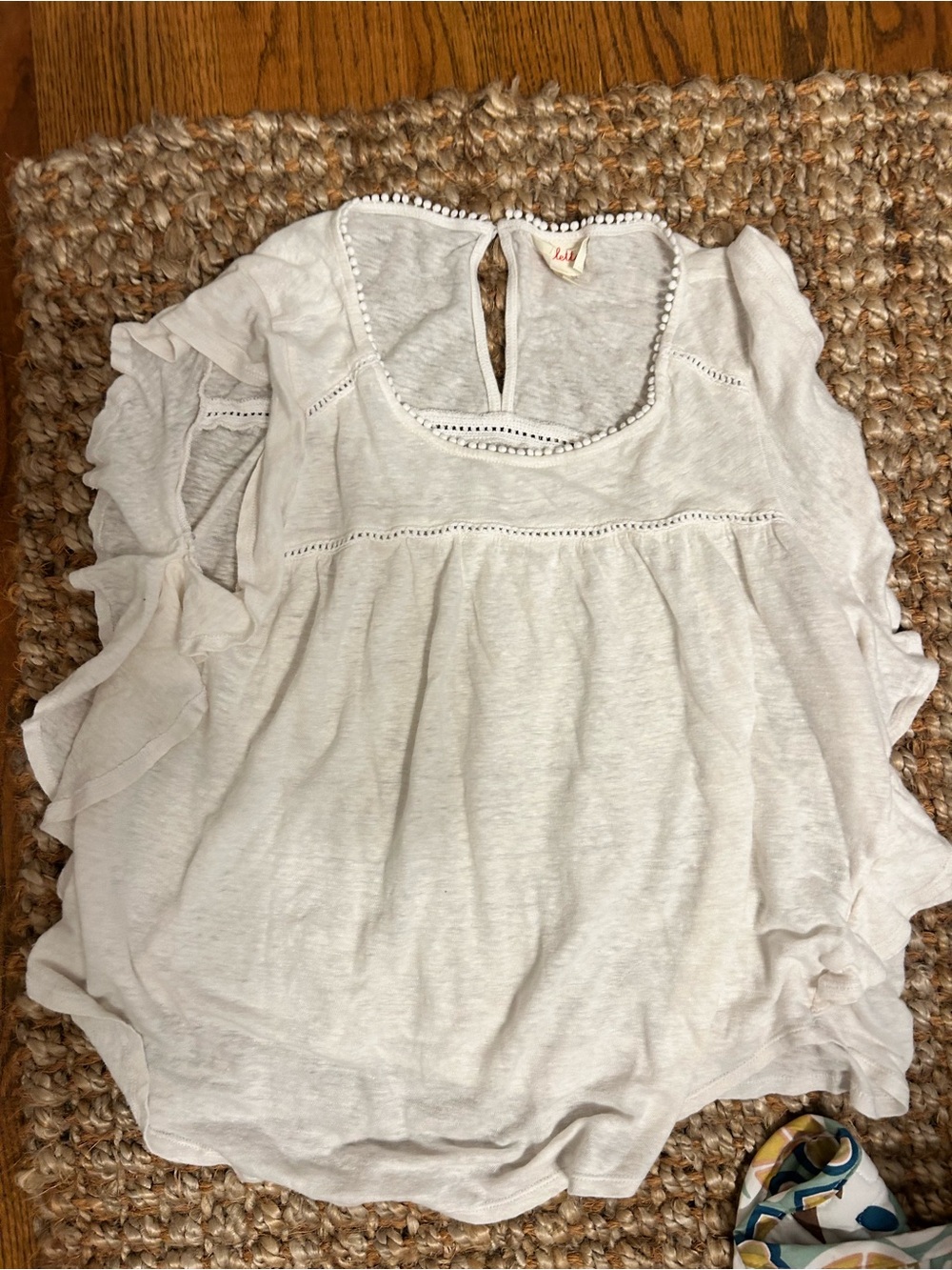 Deletta Light Gray Ruffle Sleeve Eyelet Top
